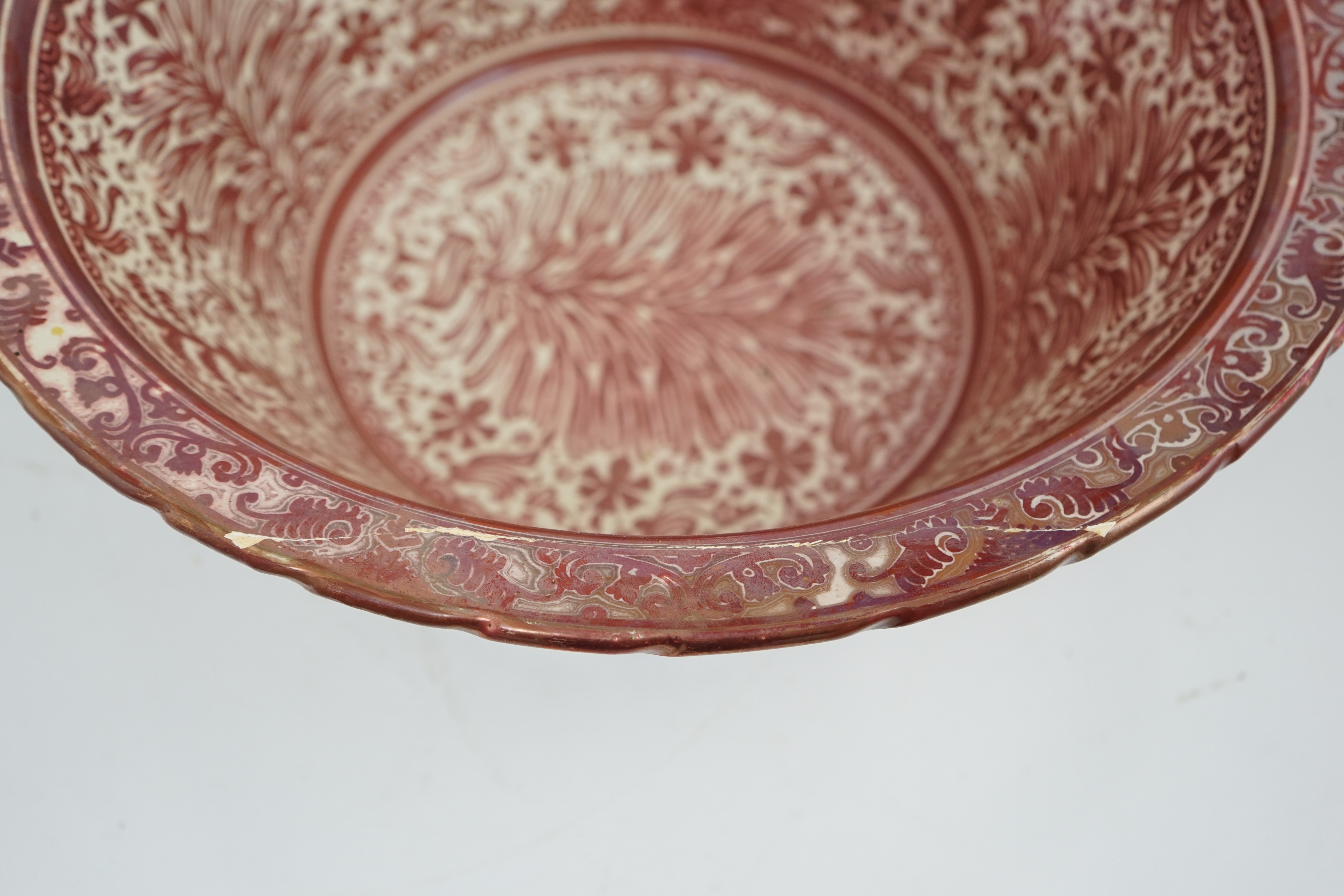 Ulisse Cantagalli, a large Hispano-Moresque style ruby-copper lustre basin, c.1900